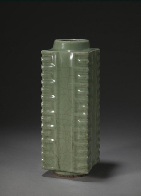 中国古美術 龍泉窯琮式瓶 時代物/W-：22 - 美術品・アンティーク 
