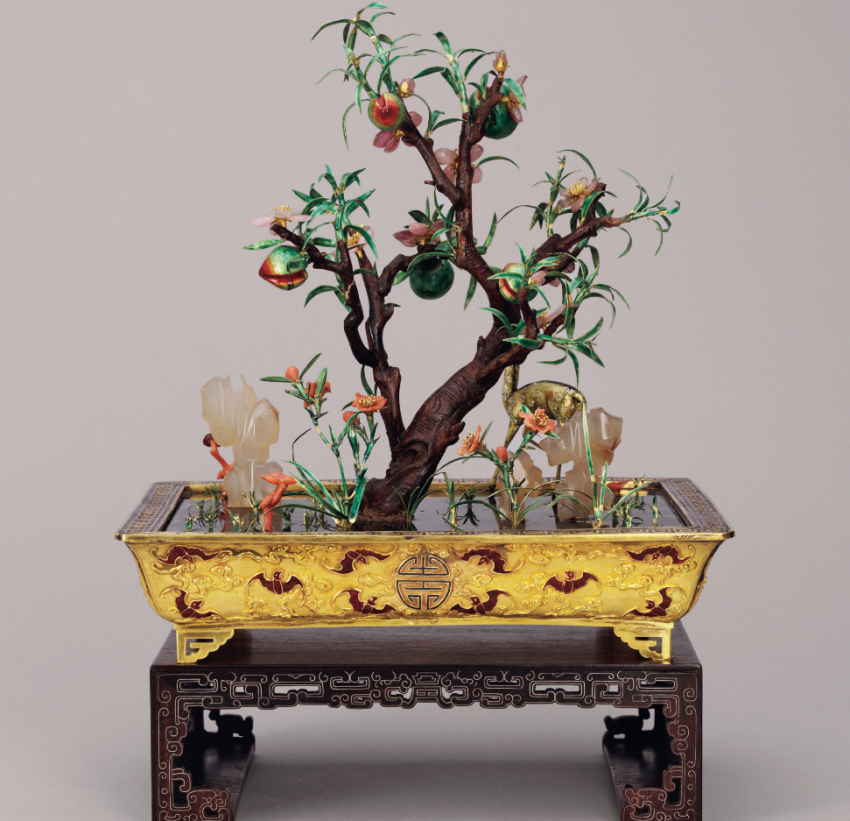 中国美術品 翡翠 桃の木盆栽 縁起物 希少品 台座付き - 植物/観葉植物