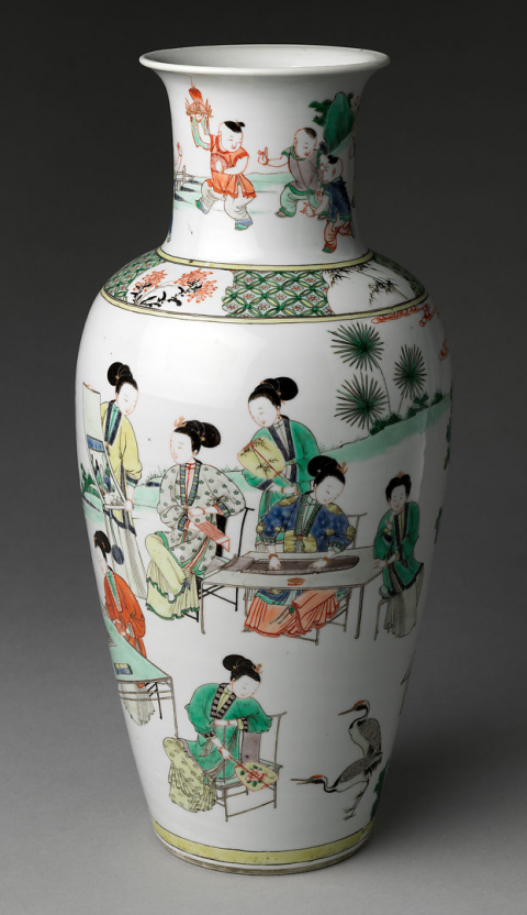 清康熙 五彩仕女图花瓶(图1) 美国大都会博物馆藏